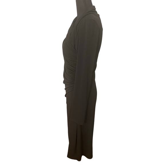 David Meister Black Draped Ruched Long Sleeve Stretch Dress Size 10 LBD - Picture 4 of 9